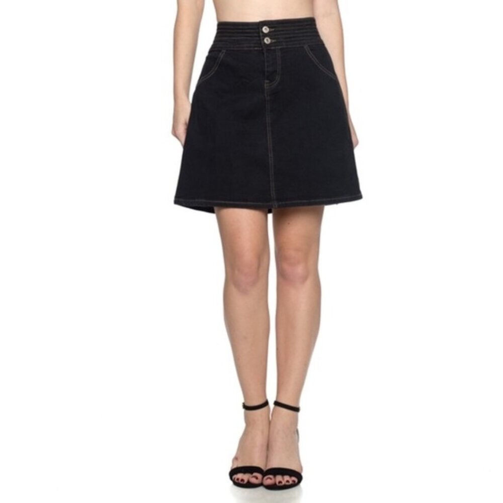 NWT BE-GIRL Stretch Denim A-Line Mini Skirt in Black SIZE XL
